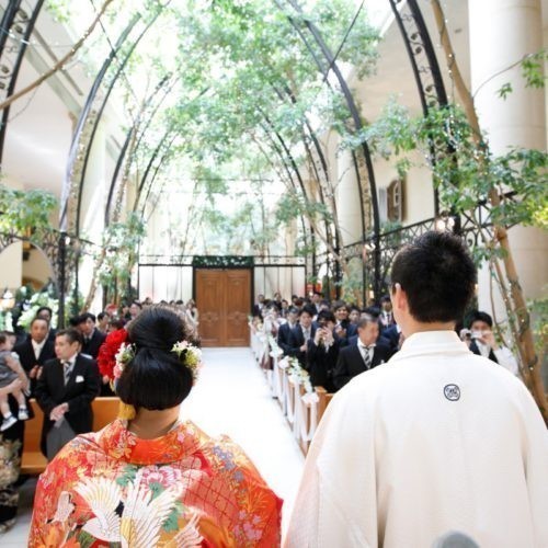 和装人前式で折鶴シャワー♪お子様も一緒で幸せいっぱい！