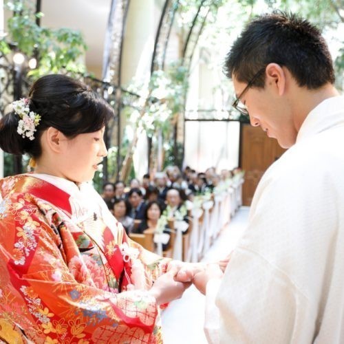和装人前式で折鶴シャワー♪お子様も一緒で幸せいっぱい！