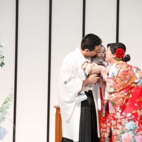 和装人前式で折鶴シャワー♪お子様も一緒で幸せいっぱい！