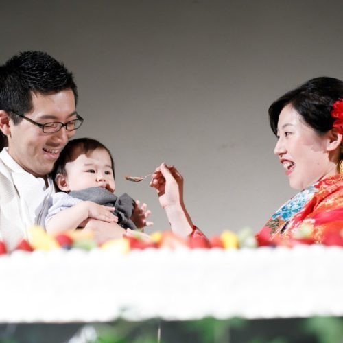 和装人前式で折鶴シャワー♪お子様も一緒で幸せいっぱい！